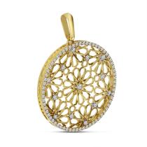 14K Yellow Gold Diamond Lightweight Floral Disc Pendant