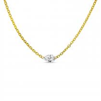 14K Yellow Gold Single .25 ct Pear Dashing Diamond 18 inch Cable Chain Necklace