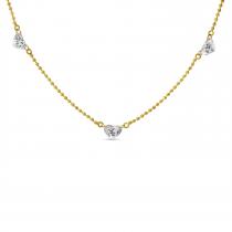 14K Yellow Gold Dashing Diamond Triple Heart .95 Ct Diamond Bead Chain Necklace
