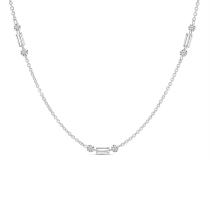 14K Yellow Gold Dashing Diamond Baguette and Round Diamond 3 Station Necklace
