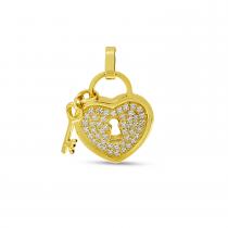 14K Yellow Gold Diamond Heart Lock Pendant