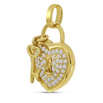14K Yellow Gold Diamond Heart Lock Pendant