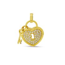 14K Yellow Gold Diamond Heart Lock Pendant