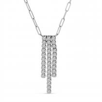 14K White Gold Diamond Waterfall 3 Row Cascading Necklace
