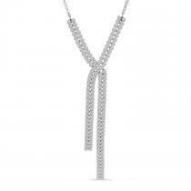14K White Gold Diamond Waterfall Crossover Necklace