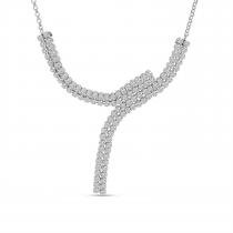 14K White Gold Diamond Waterfall Cascading Bypass Necklace