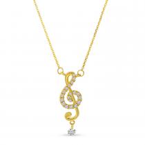 14K Yellow Gold Dashing Diamond Musical Note Diamond Necklace