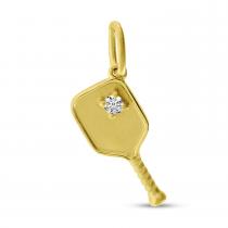14K Yellow Gold Brushed Diamond Pickle Ball Pendant