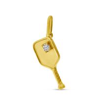 14K Yellow Gold Brushed Diamond Pickle Ball Pendant
