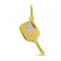 14K Yellow Gold Brushed Diamond Pickle Ball Pendant