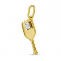 14K Yellow Gold Brushed Diamond Pickle Ball Pendant