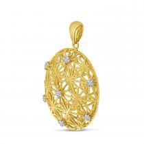 14K Yellow Gold Diamond Lightweight Filigree Stud Pendant