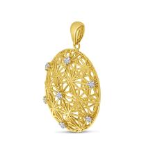 14K Yellow Gold Diamond Lightweight Filigree Stud Pendant