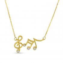 14K Yellow Gold Diamond Music Note Necklace
