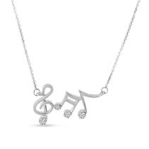14K White Gold Diamond Music Note Necklace