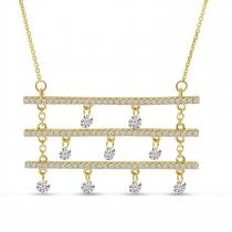 14K Yellow Gold Dashing Diamond Triple Bar Necklace