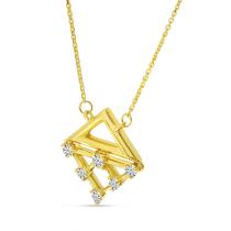 14K Yellow Gold Diamond Triangle Necklace