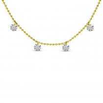 14K Yellow Gold 4 Diamond Dashing Diamond Bead Chain 18 inch Necklace