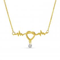 14K Yellow Gold Dashing Diamond Heartbeat Necklace