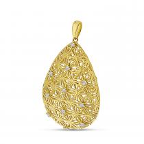 14K Yellow gold Diamond Lightweight Filigree Pear Pendant