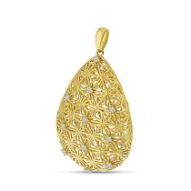 14K Yellow gold Diamond Lightweight Filigree Pear Pendant