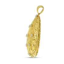 14K Yellow gold Diamond Lightweight Filigree Pear Pendant