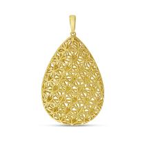 14K Yellow gold Diamond Lightweight Filigree Pear Pendant