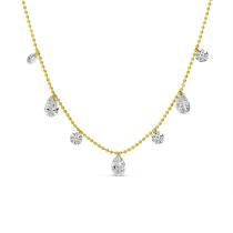 14K Yellow Gold Dashing Diamond Pear and Round Diamond 18 inch Bead Chain Necklace