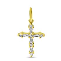 14K Yellow Gold Round and Baguette Diamond Cross Pendant