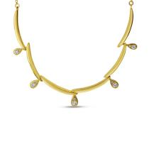 14K Yellow Gold Diamond and Gold Bar Half Eternity Necklace