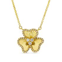 14K Yellow Gold Diamond Fluted Flower Necklace