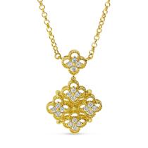 14K Yellow Gold Diamond Milgrain Clover Necklace