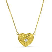 14K Yellow Gold Textured Diamond Heart Necklace