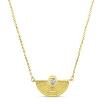 14K Yellow Gold Diamond Textured Half Circle Necklace
