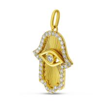 14K Yellow Gold Diamond Fluted Hamsa Pendant