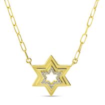 14K Yellow Gold Diamond Star with Gold Halo Necklace