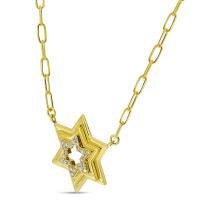 14K Yellow Gold Diamond Star with Gold Halo Necklace