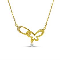 14K Yellow Gold Dashing Diamond Butterfly Necklace