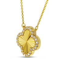 14K Yellow Gold Diamond Clover Fluted Necklace