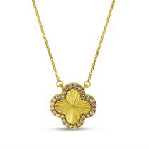 14K Yellow Gold Diamond Clover Fluted Necklace