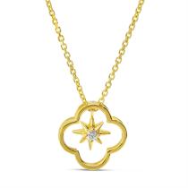 14K Yellow Gold Diamond Burst Clover Necklace