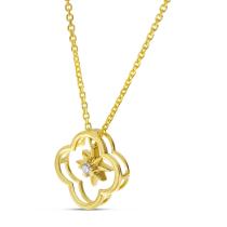 14K Yellow Gold Diamond Burst Clover Necklace