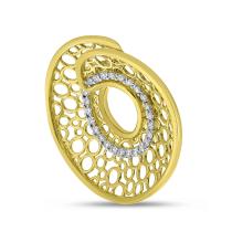 14K Yellow Gold Diamond Basketweave Circle Pendant