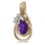 14k Yellow Gold Oval Amethyst And Diamond Teardrop Pendant