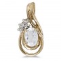 14k Yellow Gold Oval White Topaz And Diamond Teardrop Pendant