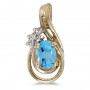 14k Yellow Gold Oval Blue Topaz And Diamond Teardrop Pendant