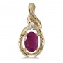 14k Yellow Gold Oval Ruby And Diamond Pendant