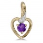 10k Yellow Gold Round Amethyst And Diamond Heart Pendant