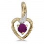 10k Yellow Gold Round Ruby And Diamond Heart Pendant