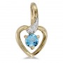 10k Yellow Gold Round Blue Topaz And Diamond Heart Pendant